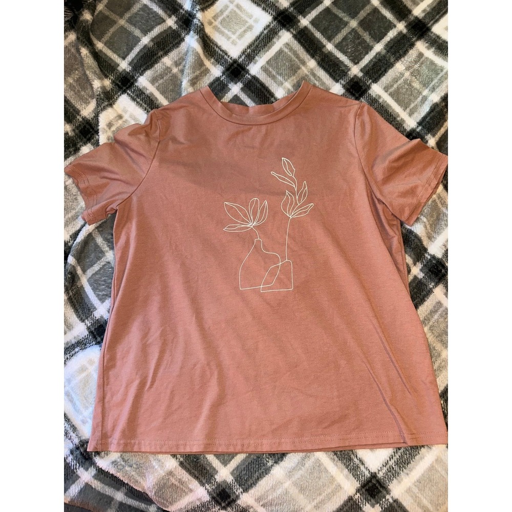 Shein Plants Outline Tshirt Size Medium Pink Plant Garden Outside‎ Nature H11